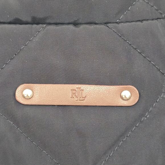 Lauren Ralph Lauren Black Quilted Jacket Size M Snap Button Equestrian Timeless - Picture 6 of 13